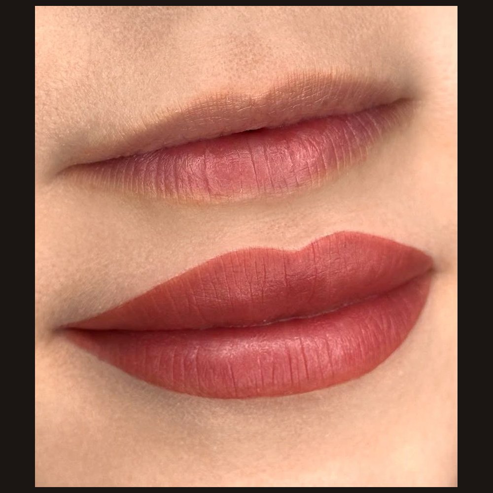 Lip permanent makeup — before and right after the procedure